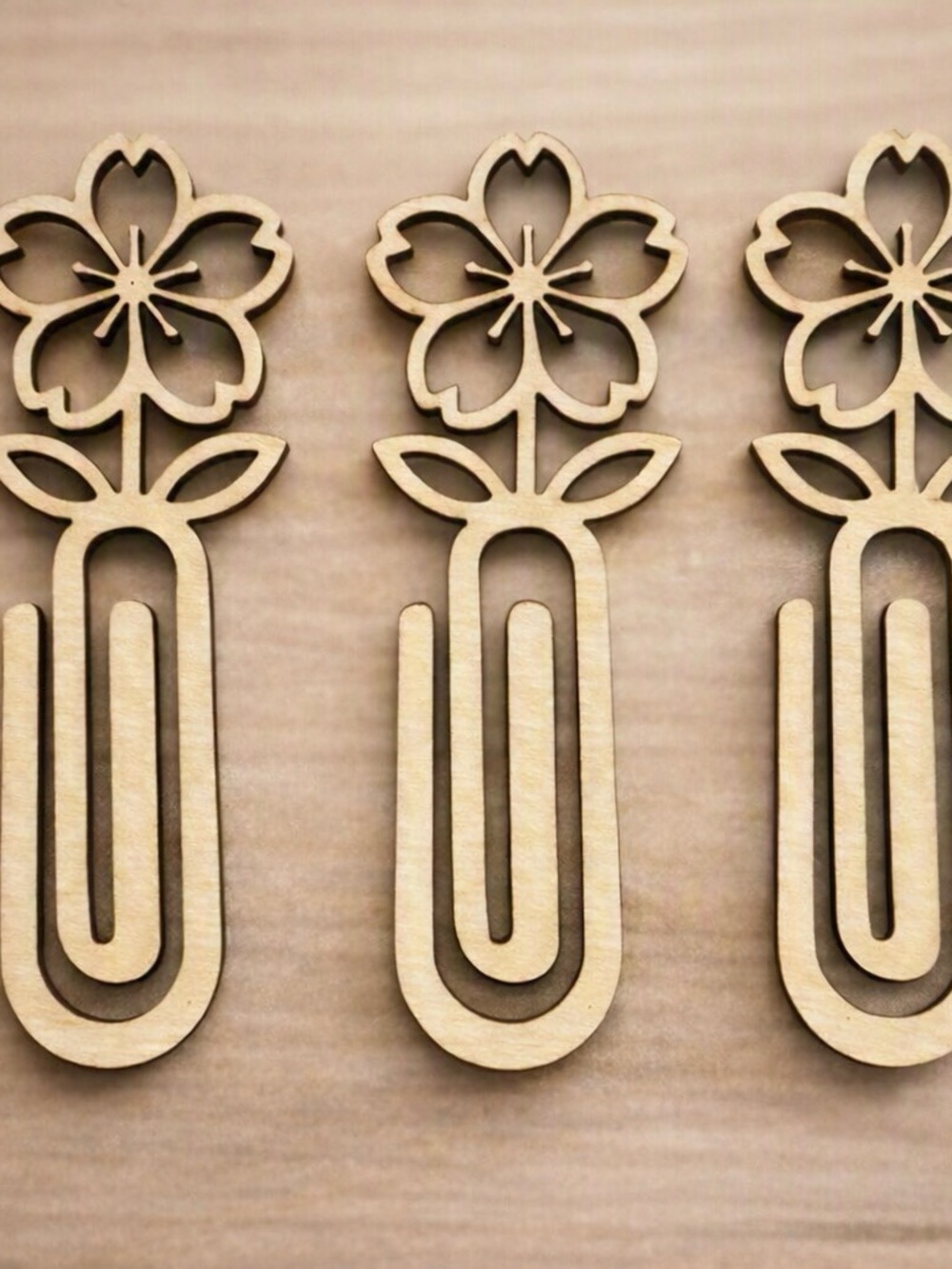 Laser‑Cut Floral Wooden Bookmark Set – Handmade